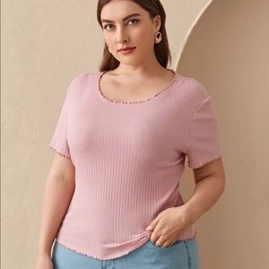 SHEIN Plus Lettuce Trim Rib Knit Top